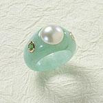 Green Jade, Mabe Pearl & Peridot Ring, 14k Yellow