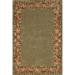 Harmony Green Floral Border Index Tufted Wool Rug