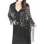 Helen Welsh Black Sequined Wrap With Fringe