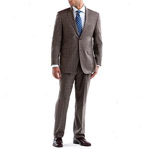 Ike Behar Brown Plaid Wool & Silk 2-button Suit