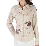 Johnny Cotton Striped Beige Blouse With Embroidery