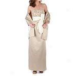 Js Boutique Beaded Beige Eveninh Gown & Wrap