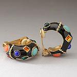 Kenneth Jay Lane Black Enamel Multi-stone Earrings