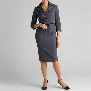 Larry Levine 3-button Belted Skirt Suit