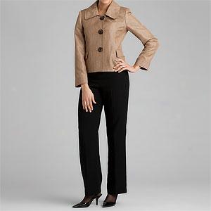 Le Suit Gold & Brown 3-button Pantsuit