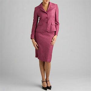 Le Suit Rose Herringbone 3-button Skirt Suit