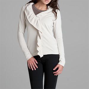 Lilla P Oyster Beige French Terry Ruffle Cardigan