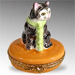 Limoges Black Cat With Scarf Bl