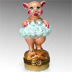 Limoges China Ballerina Pig Box