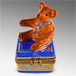 Limoges Porcelain Bear On Blue Book Box