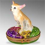 Limoges Porcelain Chihuahua With Stand Box