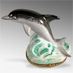 Limoges Porelain Dolphin In Waves Box