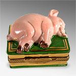 Limoges Porcelain Pig Sleeping On Book Box
