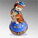 Limoges Porcelain Playful Cat On Ball Box