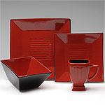 Lines Red And Black 16pc Square Dinnerware Set