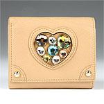 Lovcat Leagher Tri-fold Wallet With Jeweled Heart