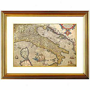 Map Of Italy Framed Print By Ortelius, C.1600