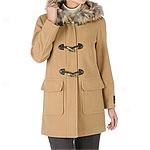 Marvin Richards Petite Wool Blend Coat W/ Fox Fur