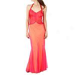 Mary L. Couture Pink Mesh Halter Dress With Satin