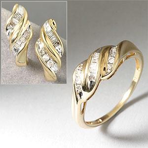 Matching Yellow Gold & Diamond Ring & Earring Set