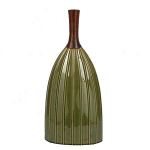 Medium Green Brown Ceramic Vase