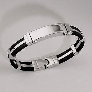 Men's Stainless Steel & Black Rubber Bracelet