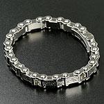 Mens Stainless Steel Greek Key Bike Chain Bracelet