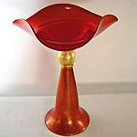 Murano Footed Red & Gold Compote