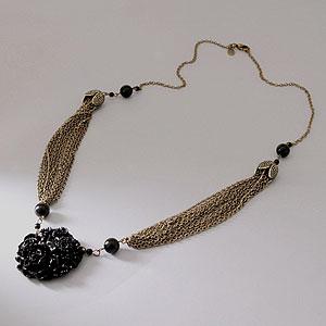 Paula Abdul Mesh & Bead Carved Flower Necklace