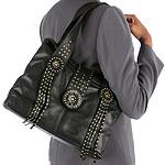 Perlina Studded & Fringed Black Leather Shopper