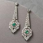 Platinum Diamond & Emerald Estate Earrings