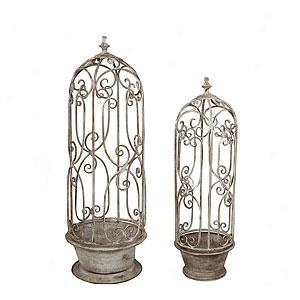 Privilege Inc. Set Of 2 Grey Iron Round Topiaries