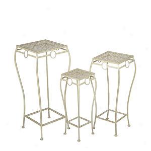 Privilege Inc. Set Of 3 White Iron Nesting Tables