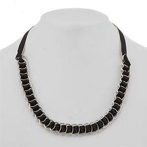 Rhodium Grosgrain Ribbon eRversible Necklace