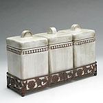 Salinas Antique White Set Of 3 Canisters On Rack