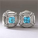 Scott Kay 0.20 Cttw. Diamond & Blue Topaz Earrings