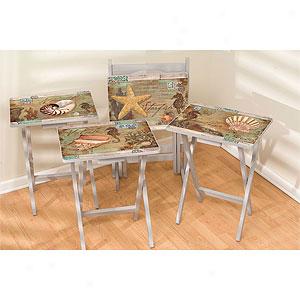 Sea Exfoliate Set Of Four Tv Trays With Stand