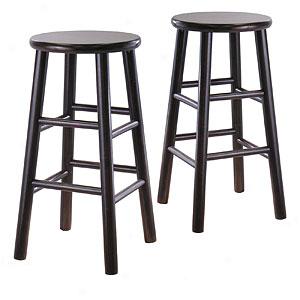 Set Of 2 Espresso Wood Stools