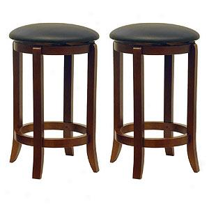 Set Of 2 Faux Leather Swivel Stools