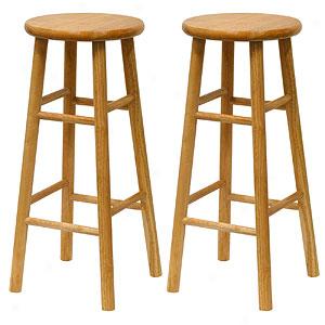 Set Of 2 Nagural Wood Stools