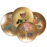 Set Of 4 Floral Gold Lacquer Chargers