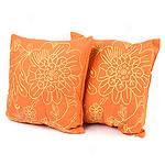 Set Of Two Crewelwork Decorative Pillows