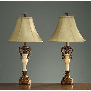 Set Of Two Marble Urn Table Lamps