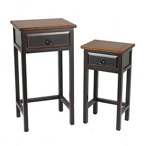 Set Of Two Vintage Black And Brown Farmhouse Stand