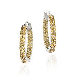 Silver 2.56 Cttw. Citrine Hoop Earringd