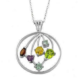 Silver 3-7mm Gemstone & Diamond Pendant