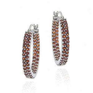 Silver 3.84 Cttw. Garnet Hoop Earrings