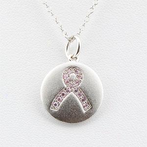 Silver Breast Cancer Awareness Pink Ribbon Pendant