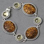 Silver, Carved Tiger Eye & Lemon Quartz Bracelet