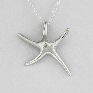 Silver Diamond Accent Starfish Pendant